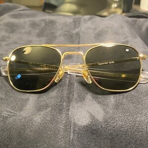 American Optics Gold Pilot Sunglasses with Green Lenses. Made in the USA w/case.